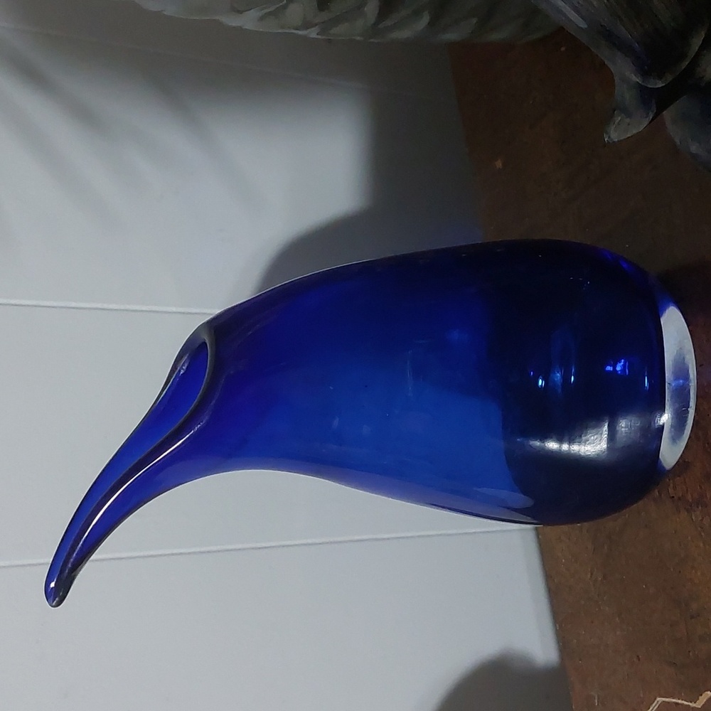 MCM Italian Blue Art Glass Teadrop Hand Blown Sculpture  Vase